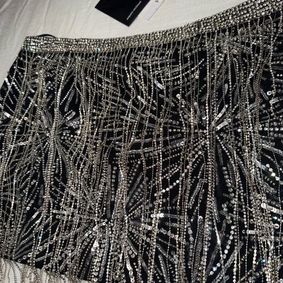 Retrofete Beatrix Fringe Embellished Silver Black Sequin Sparkly Mini Skirt - Picture 10 of 14